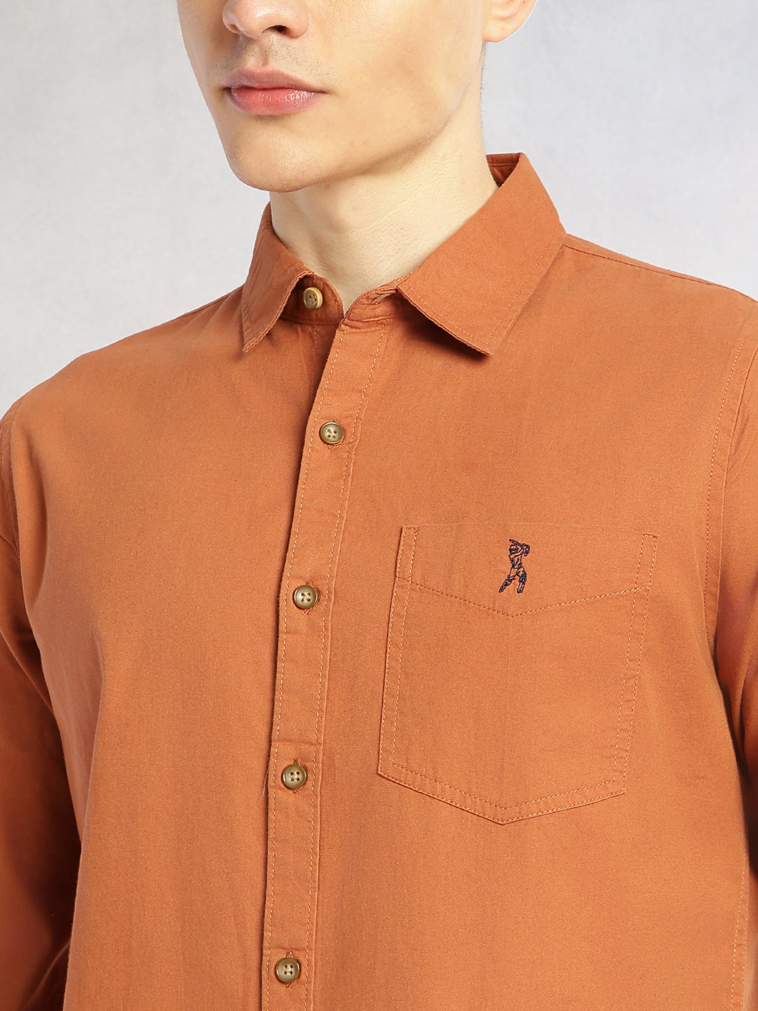 Thomas Scott Men Rust Cricket Club Collection Long Sleeves Slim Fit Spread Collar 100% Cotton Twill Casual Shirt