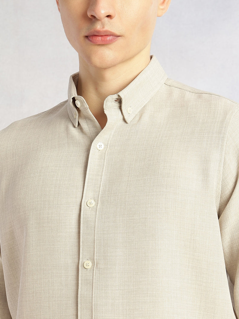 Thomas Scott Men Light Grey Slim Fit Long Sleeves Button-Down Collar Polyester Casual Shirt