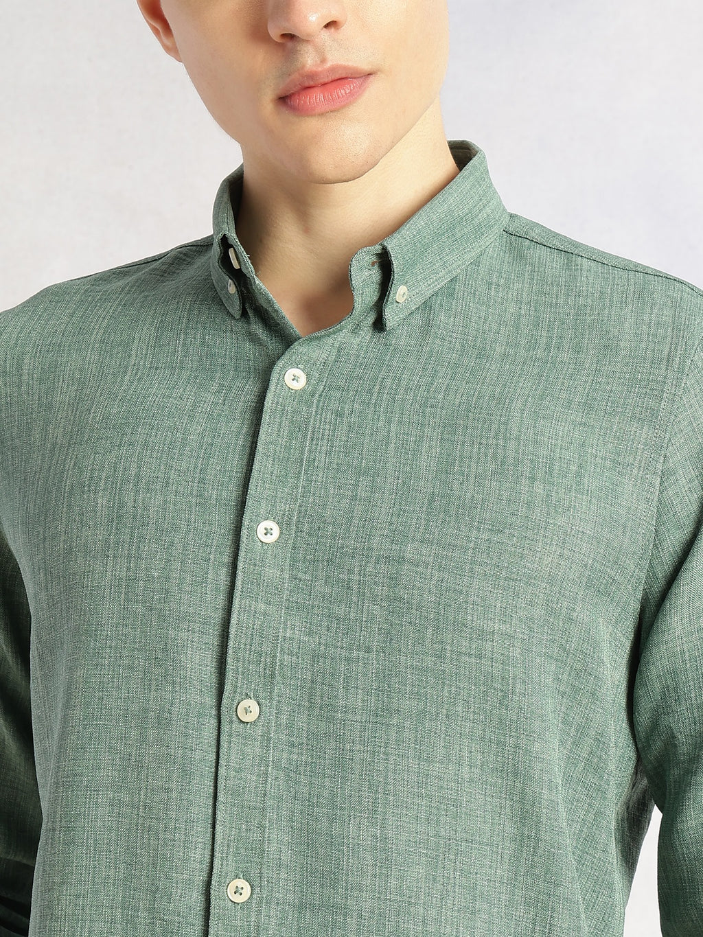 Thomas Scott Men Mint Slim Fit Long Sleeves Button-Down Collar Polyester Casual Shirt