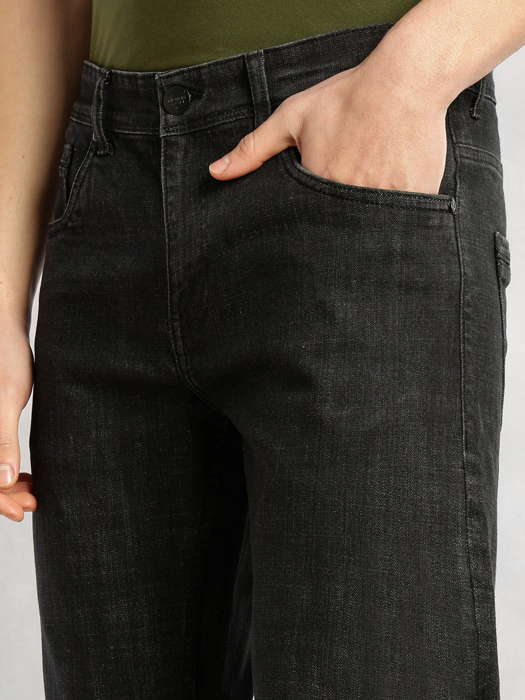 Thomas Scott Men Black Cricket Club Collection Straight Fit Mid-Rise No Faded 5 Pockets Stretchable Jeans