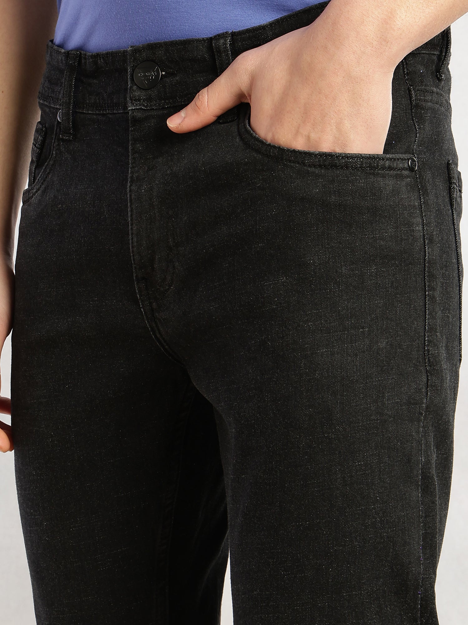 Thomas Scott Men Black Cricket Club Collection Mid-Rise No Faded Straight Fit 5 Pockets Stretchable Jeans
