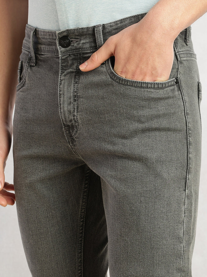 Thomas Scott Men Grey Cricket Club Collection Straight Fit Mid-Rise Faded 5 Pockets Stretchable Jeans