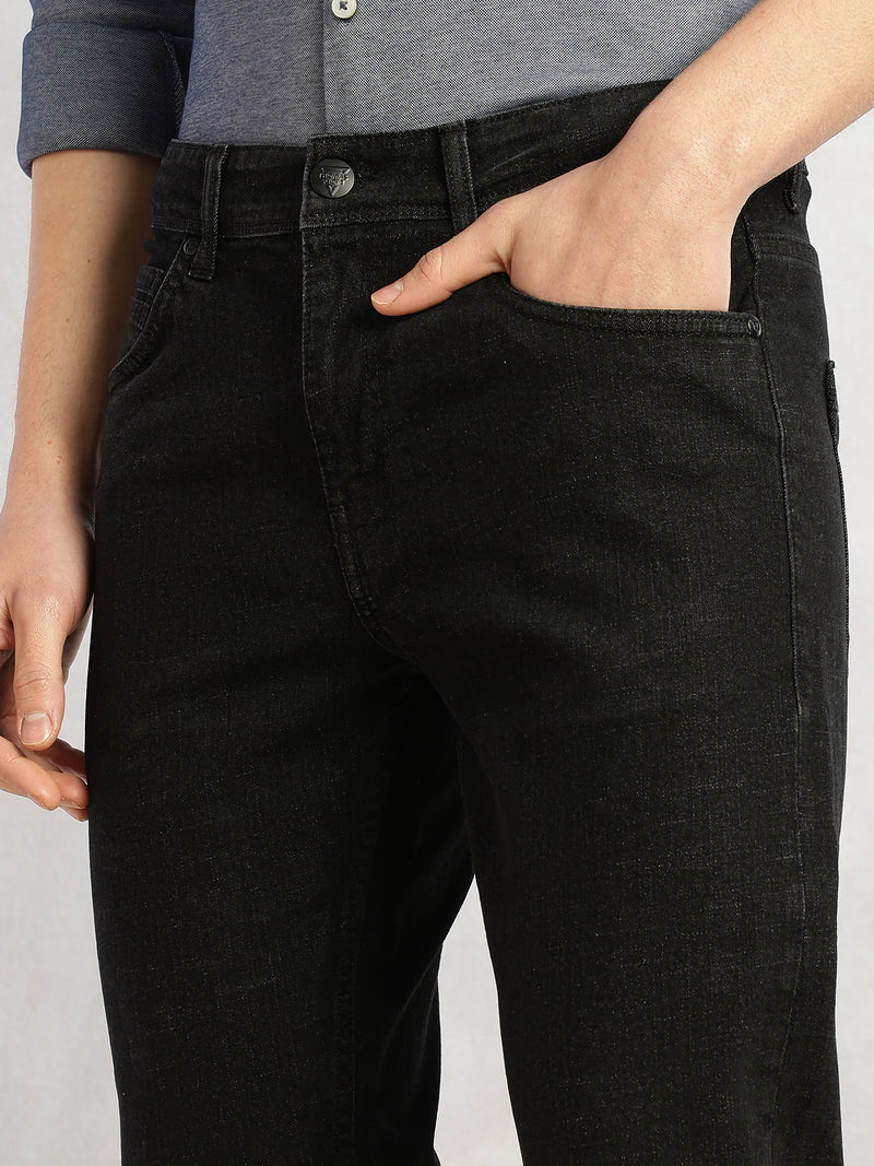 Thomas Scott Men Black Cricket Club Collection Mid-Rise Straight Fit No Fade 5 Pockets Stretchable Jeans