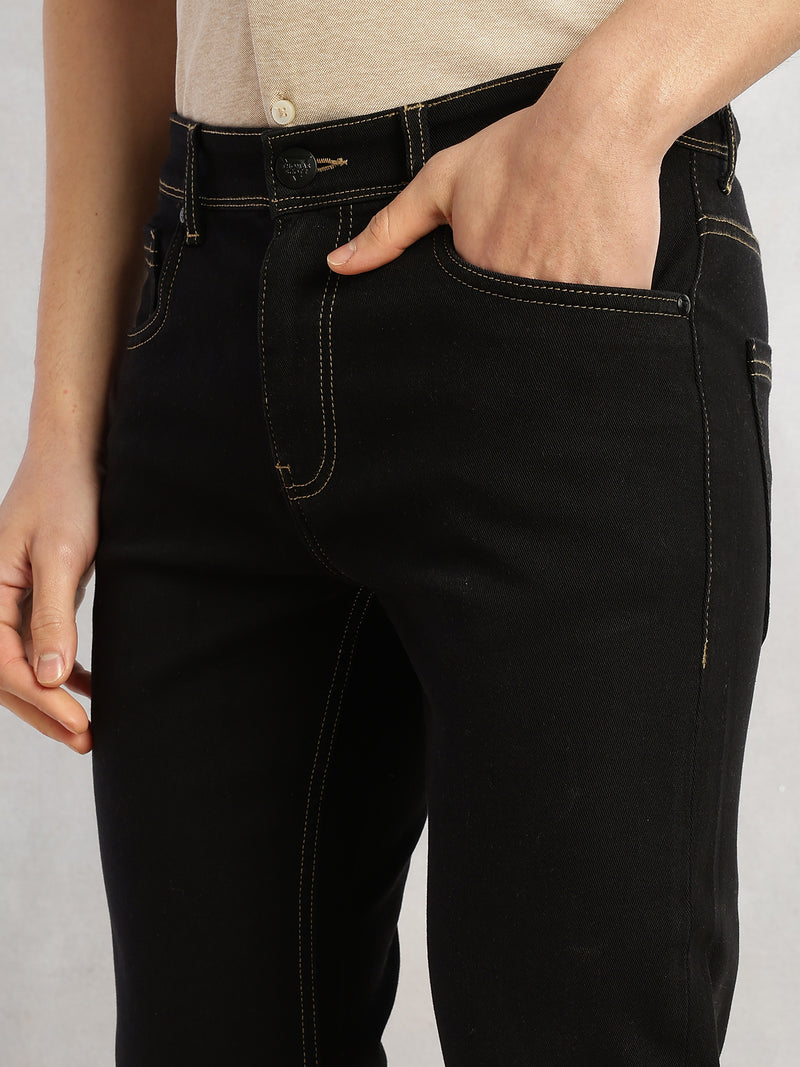 Thomas Scott Men Black Cricket Club Collection Mid-Rise Straight Fit No Fade 5 Pockets Stretchable Jeans