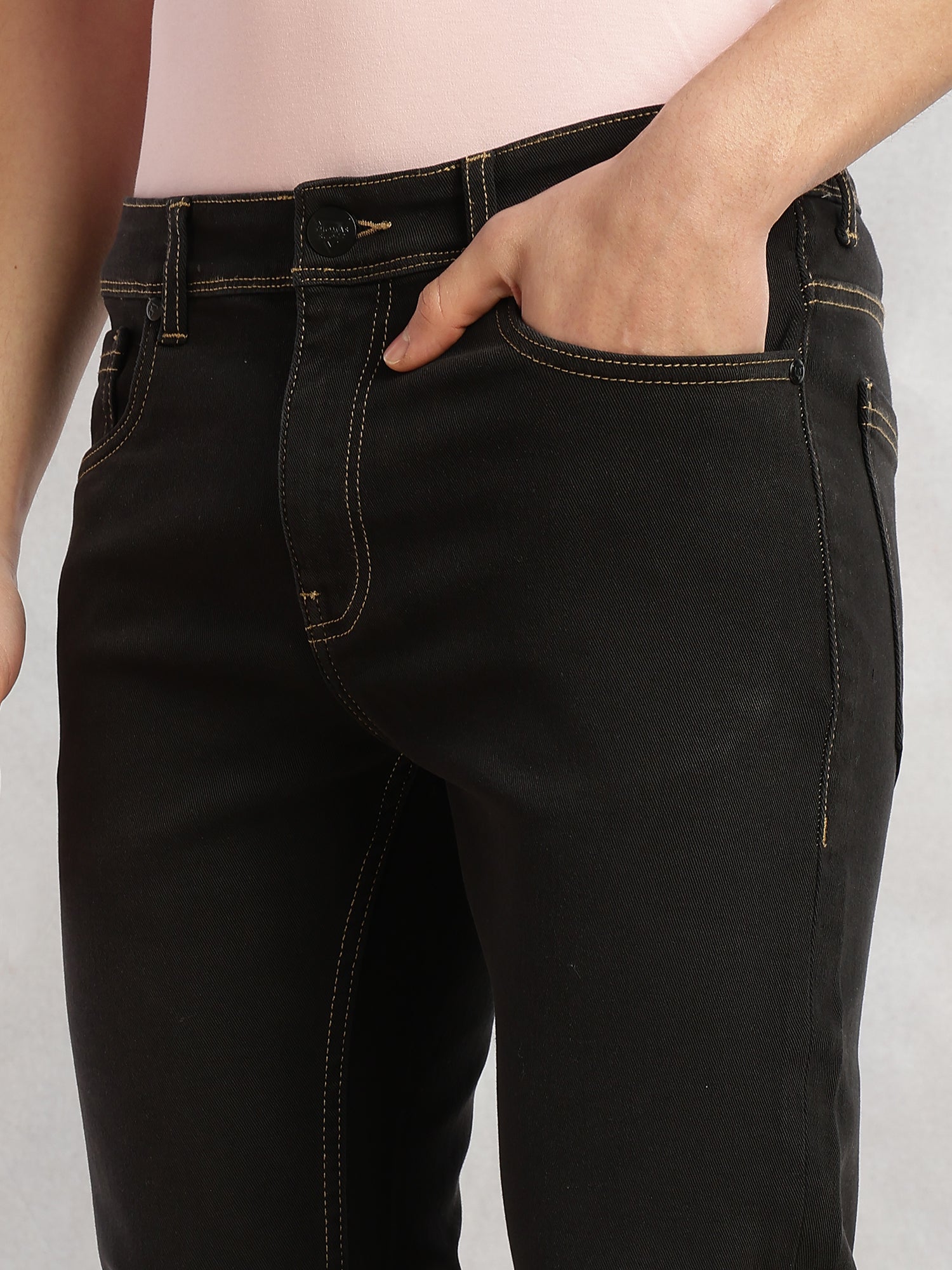 Thomas Scott Men Black Cricket Club Collection Mid-Rise Straight Fit No Fade Stretchable Jeans