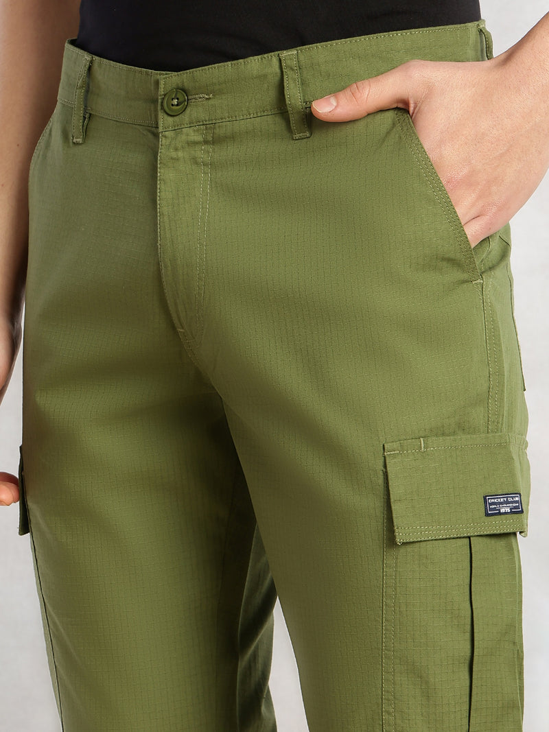 Thomas Scott Men Green Cricket Club Collection Relaxed Fit Mid-Rise 100% Cotton Woven Cargo Trouser