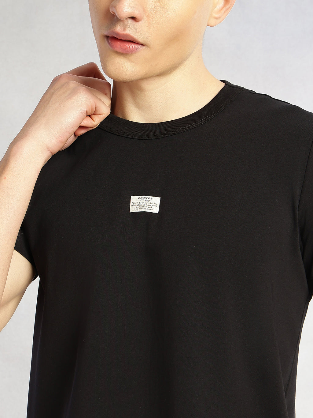 Thomas Scott Men Black Cricket Club Collection Regular Fit Short Sleeves Round Neck Solid Knitted T-Shirt