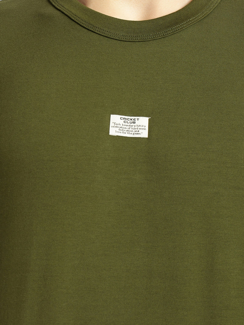 Thomas Scott Men Olive Cricket Club Collection Regular Fit Short Sleeves Round Neck Solid Knitted T-Shirt