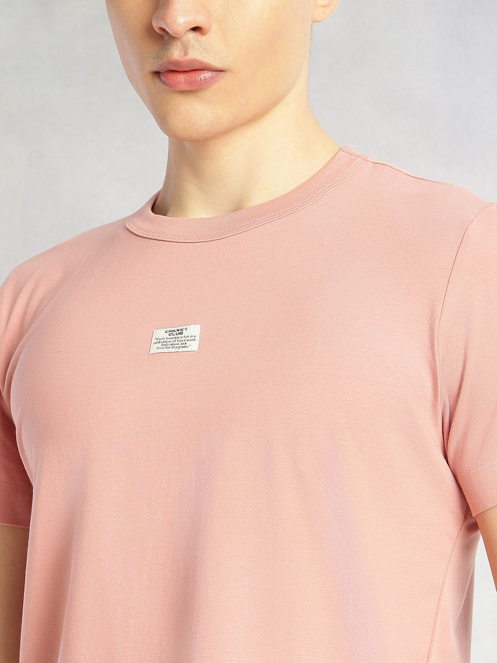 Thomas Scott Men Onion Pink Cricket Club Collection Regular Fit Short Sleeves Round Neck Solid Knitted T-Shirt
