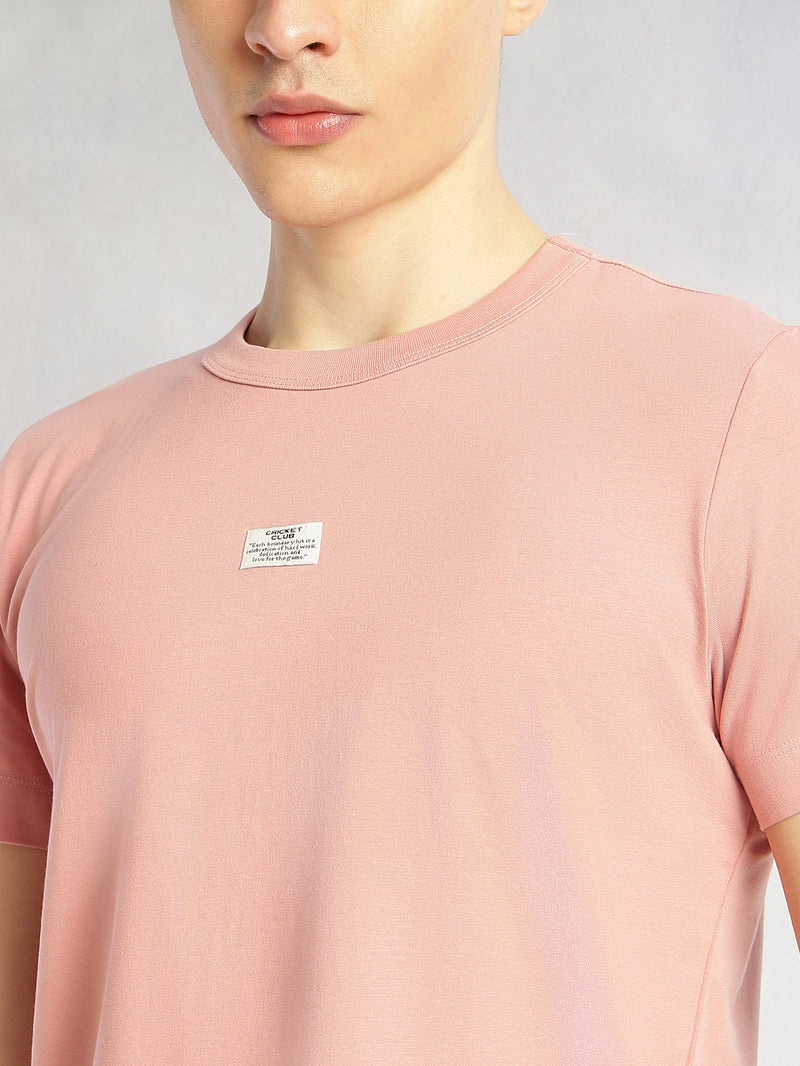 Thomas Scott Men Onion Pink Cricket Club Collection Regular Fit Short Sleeves Round Neck Solid Knitted T-Shirt