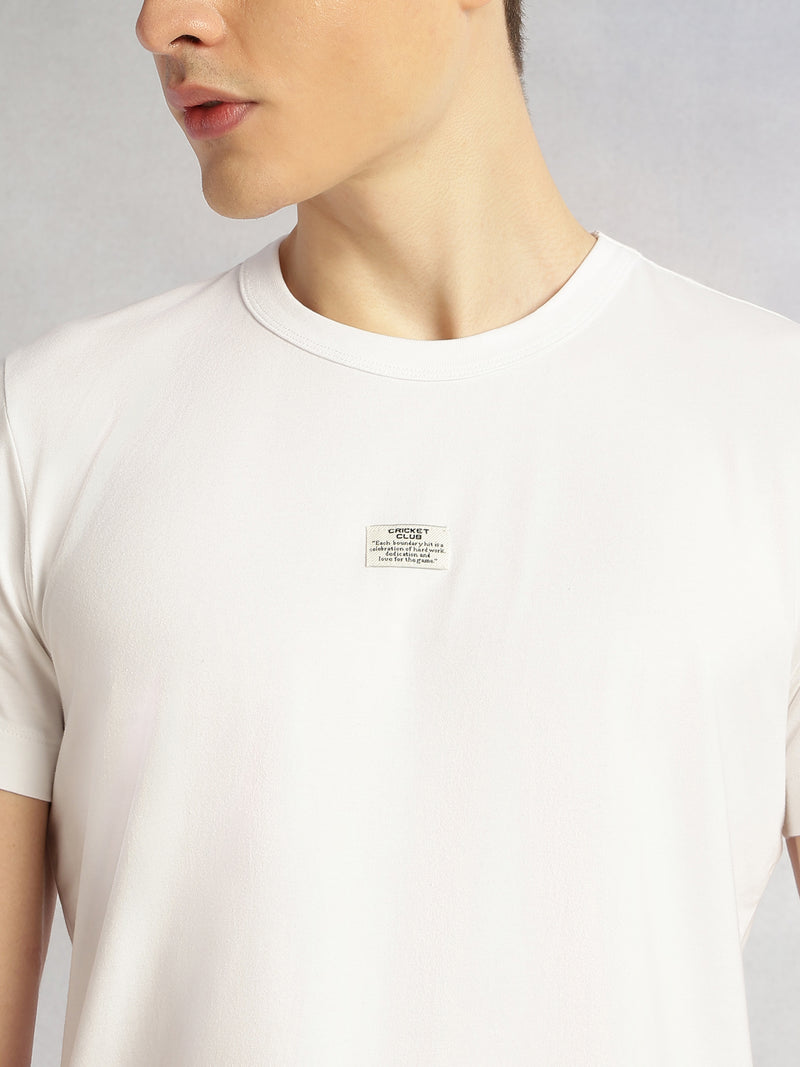 Thomas Scott Men White Cricket Club Collection Regular Fit Short Sleeves Round Neck Solid Knitted T-Shirt