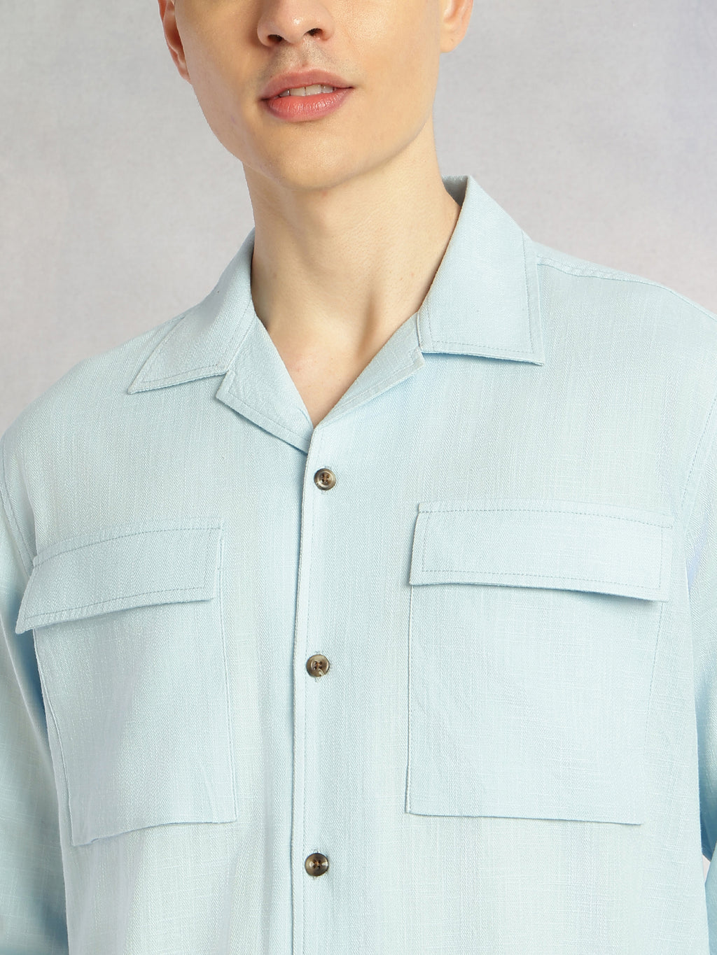 Thomas Scott Men Blue Cricket Club Collection Oversized Fit Long Sleeves Camp Collar 100% Cotton Shacket