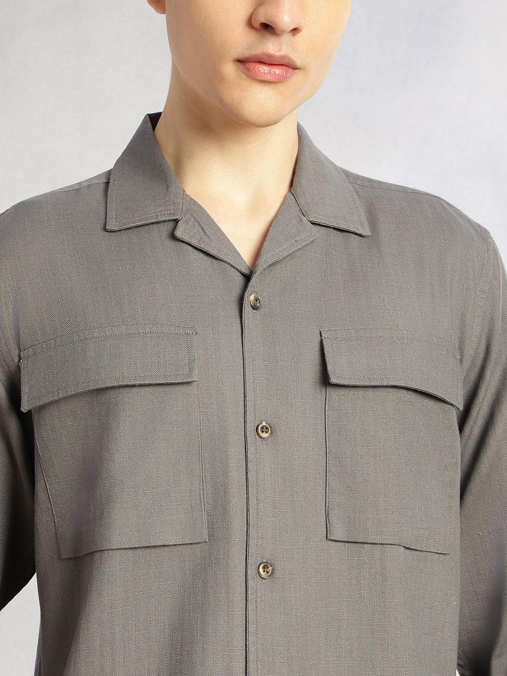 Thomas Scott Men Grey Cricket Club Collection Oversized Fit Long Sleeves Camp Collar 100% Cotton Shacket