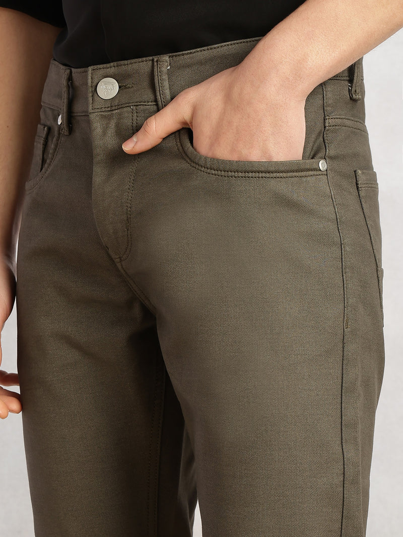 Thomas Scott Men Olive Cricket Club Collection Mid-Rise Straight Fit No Fade Stretchable Jeans