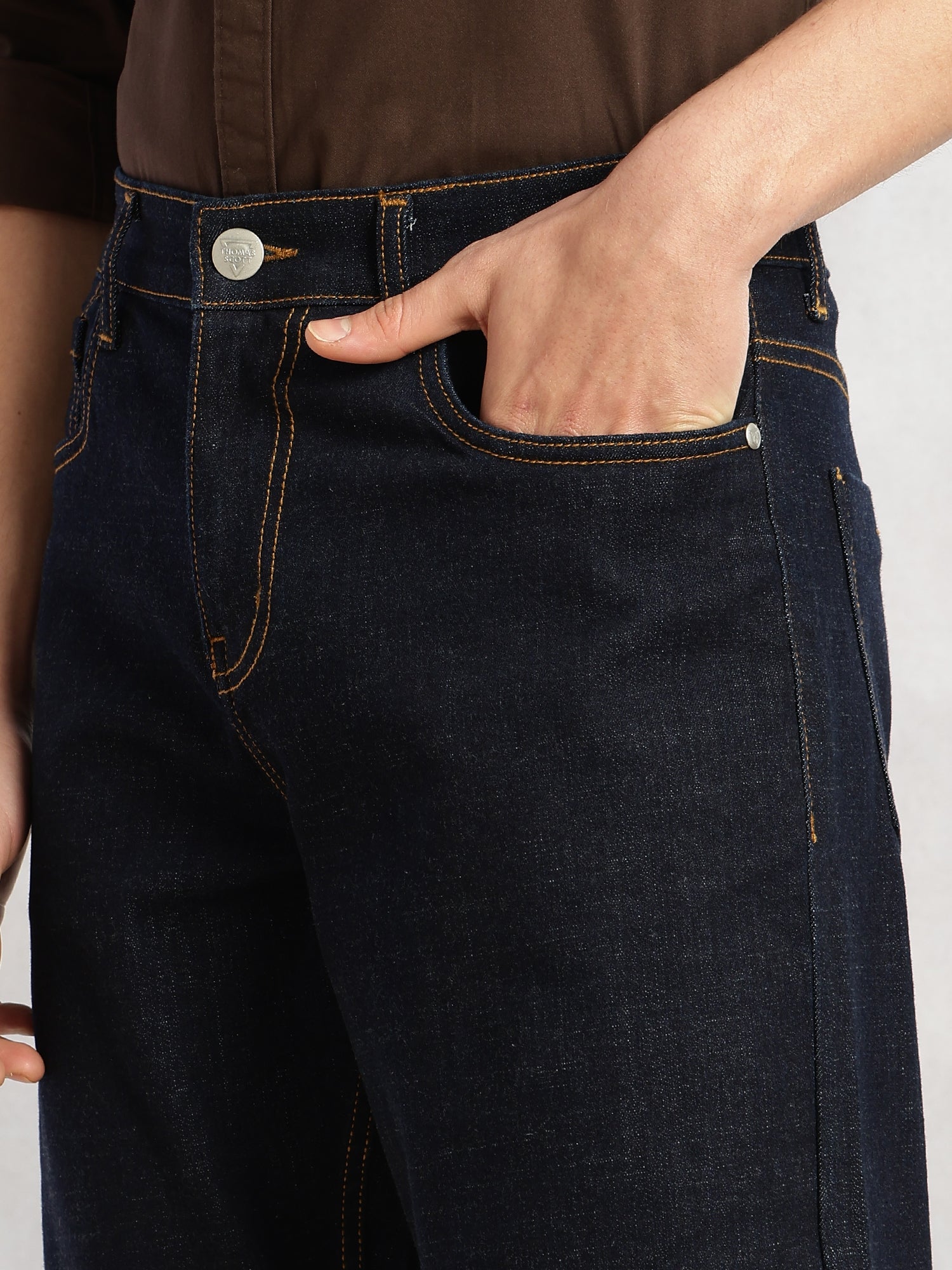Thomas Scott Men Dark Blue Cricket Club Collection Mid-Rise Straight Fit No Fade Stretchable Jeans