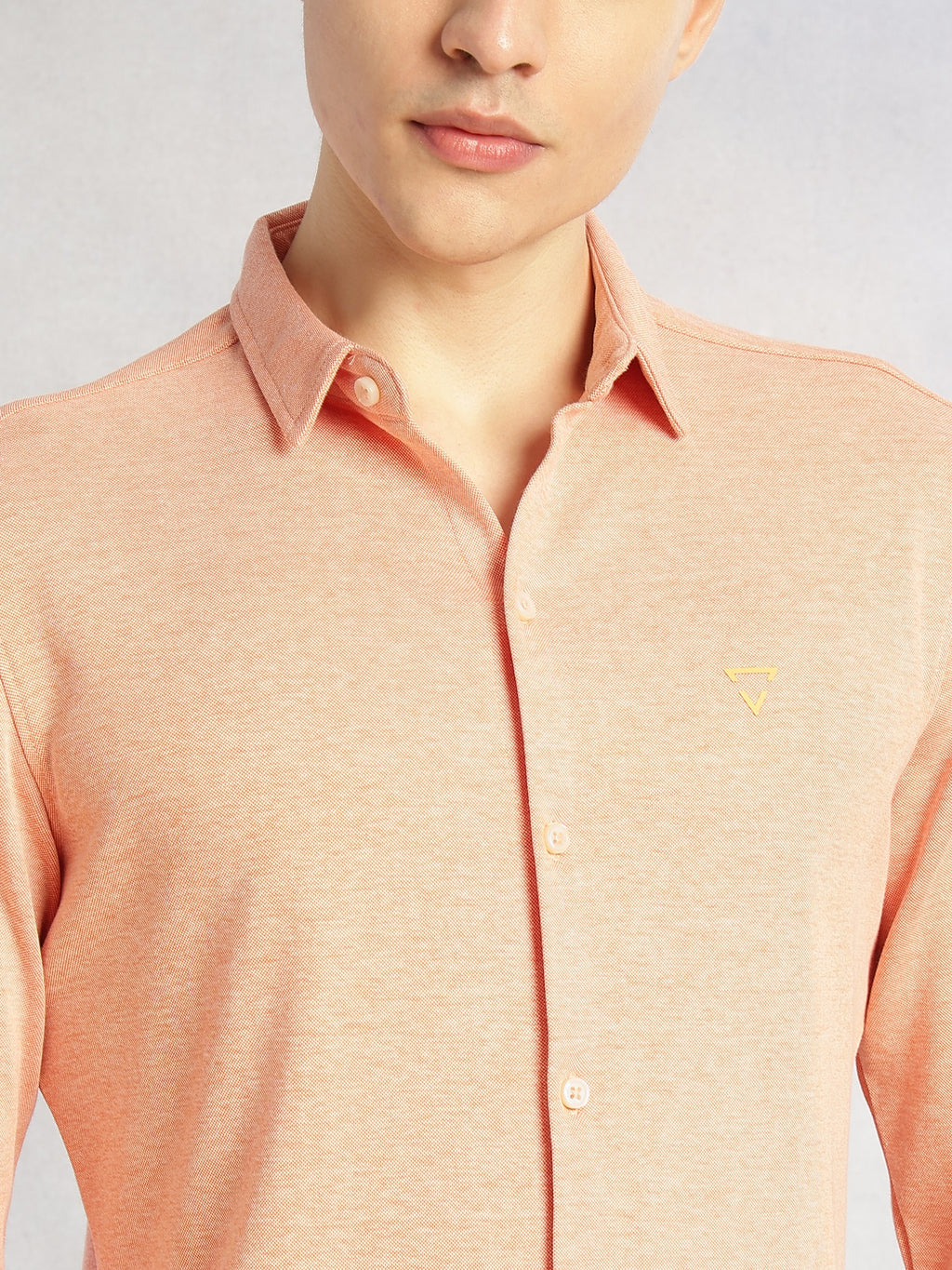 Thomas Scott Men Peach Slim Fit Long Sleeves Spread Collar Solid Knitted Shirt