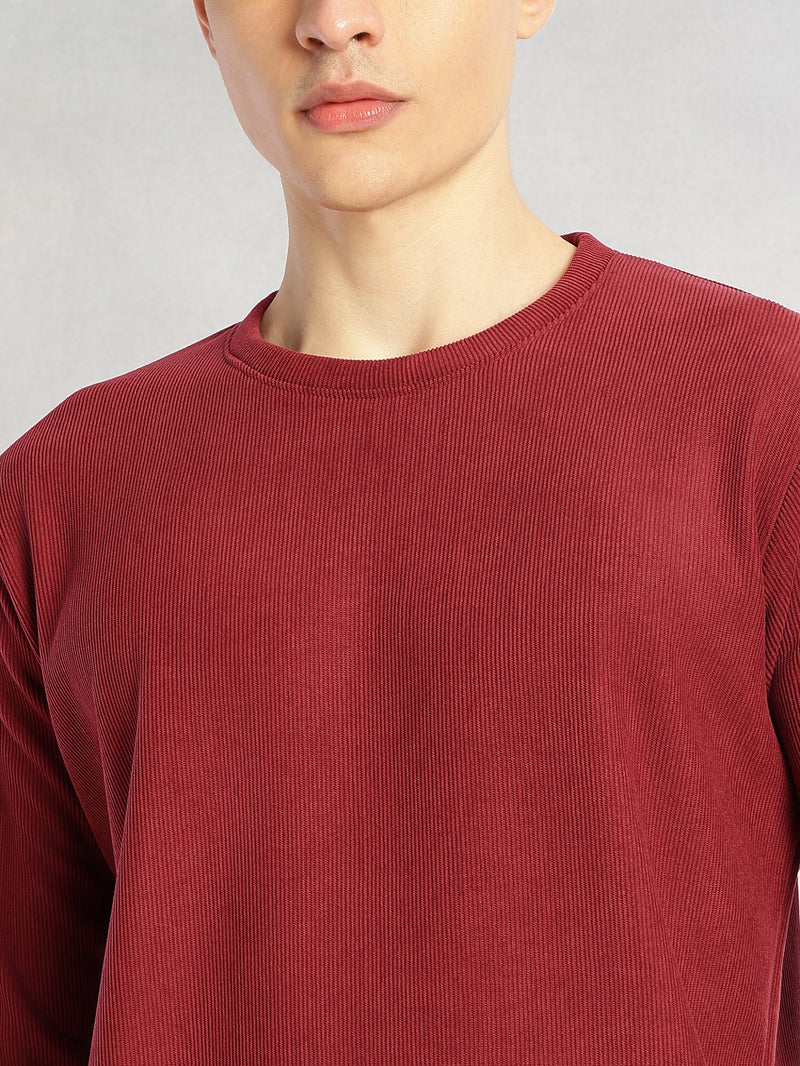 Thomas Scott Men Maroon Regular Fit Long Sleeves Round Neck Solid Polyester Pullover Sweatshirt