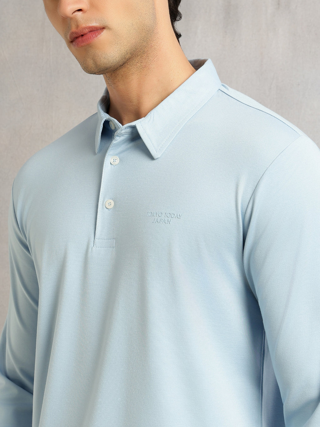 Thomas Scott Men Blue Regular Fit Long Sleeves Solid Viscose Rayon Knitted Polo Collar Performance Tshirt
