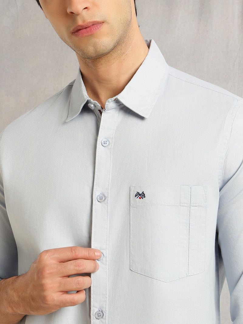 Thomas Scott Men Blue Slim Fit Long Sleeves Solid Spread Collar 100% Cotton Twill Casual Shirt