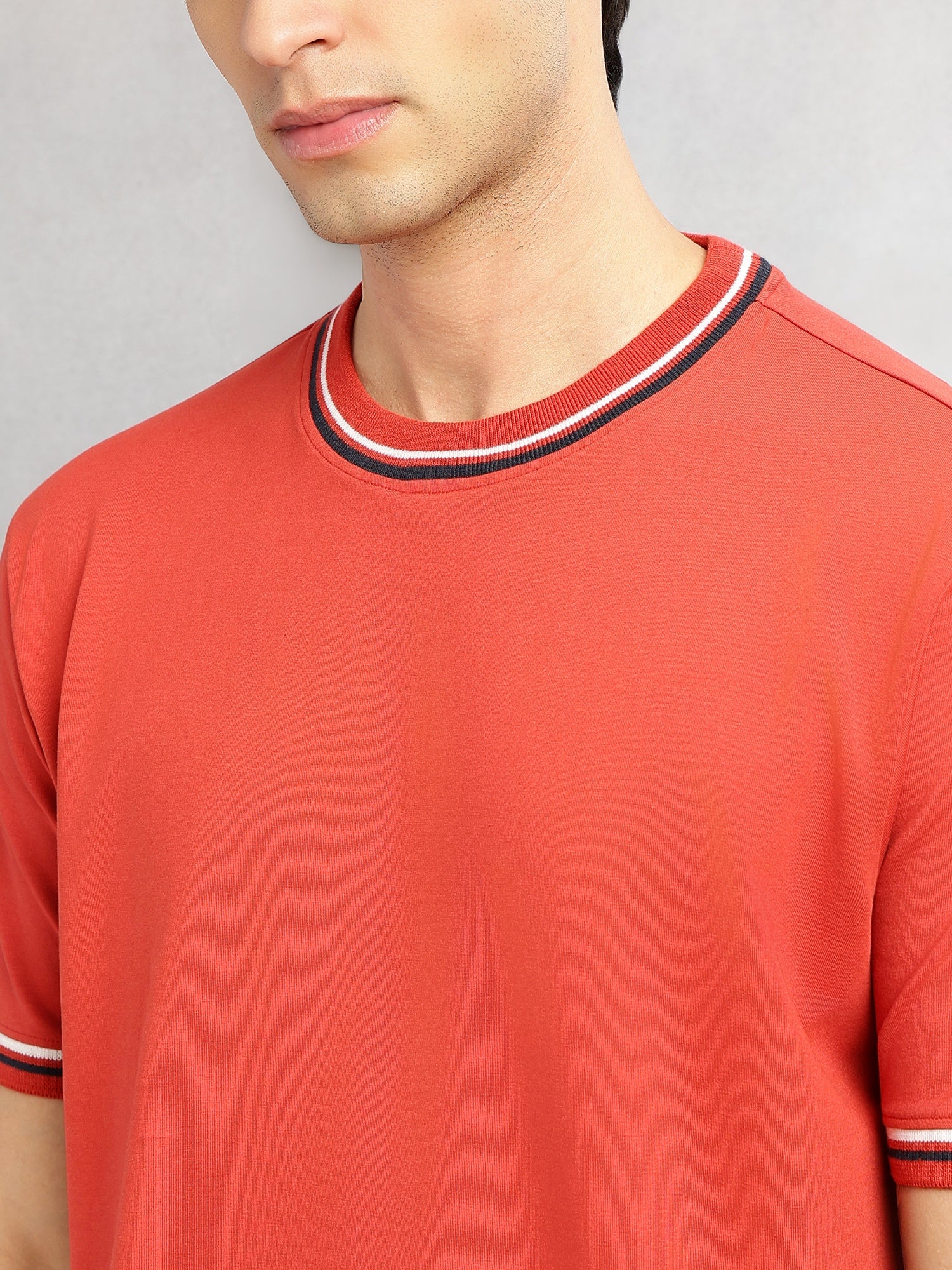 Thomas Scott Men Rust Cricket Club Collection Short Sleeves Regular Fit Round Neck Solid Knitted T-shirt
