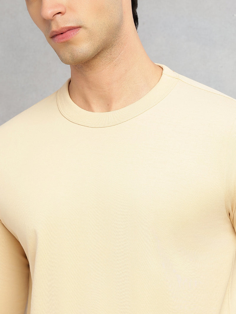 Thomas Scott Men Beige Cricket Club Collection Regular Fit Round Neck Long Sleeves Polycotton Solid Knitted T-shirt