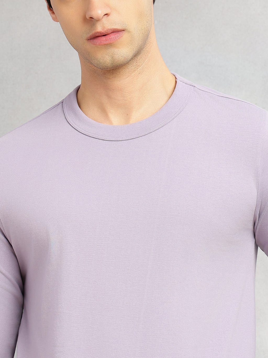 Thomas Scott Men Lavender Cricket Club Collection Regular Fit Round Neck Long Sleeves Polycotton Solid Knitted T-shirt