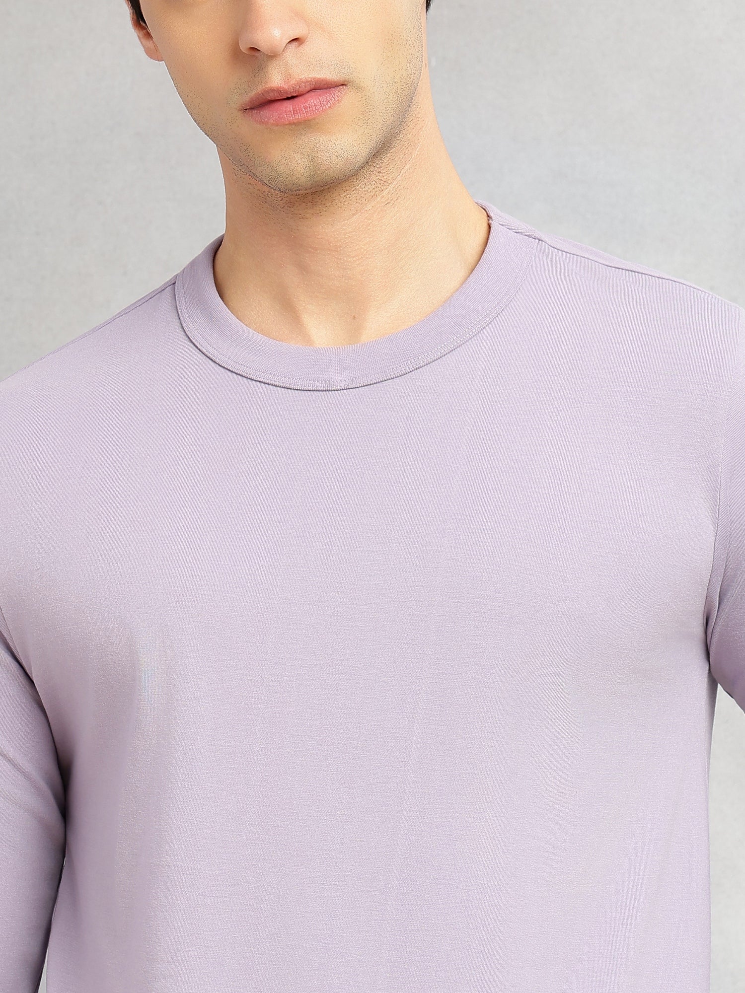 Thomas Scott Men Lavender Cricket Club Collection Regular Fit Round Neck Long Sleeves Polycotton Solid Knitted T-shirt