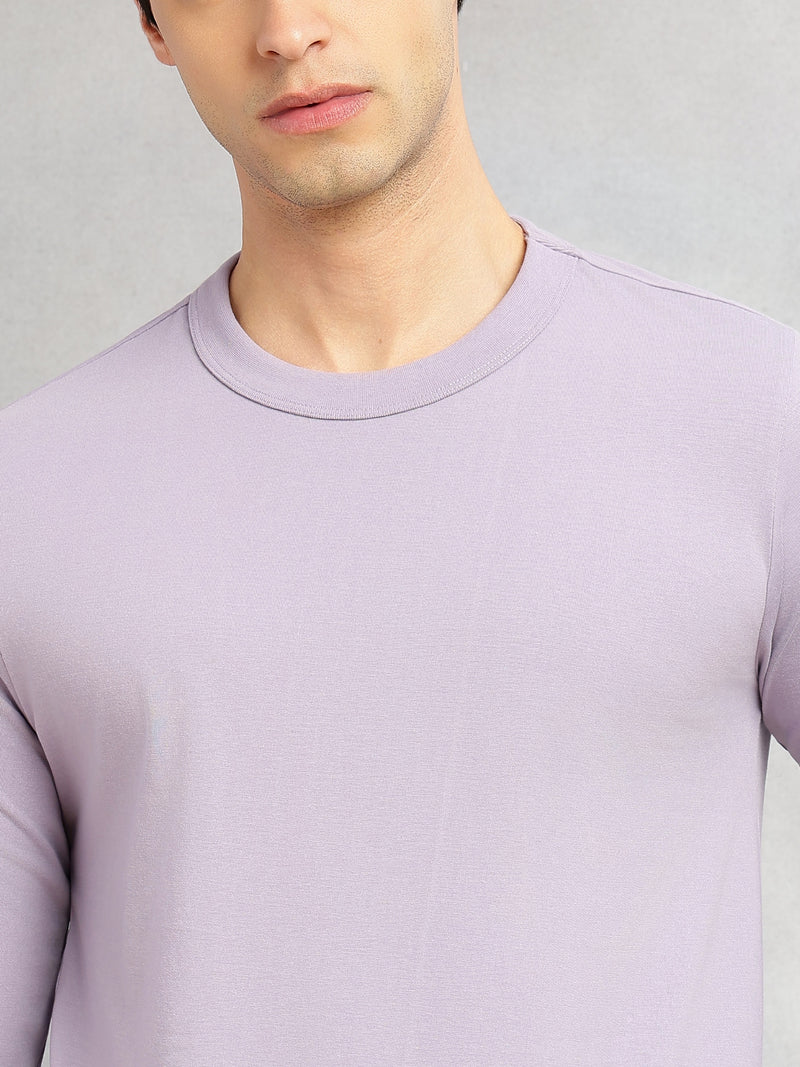 Thomas Scott Men Lavender Cricket Club Collection Regular Fit Round Neck Long Sleeves Polycotton Solid Knitted T-shirt