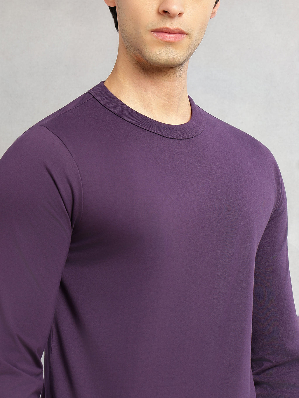 Thomas Scott Men Purple Cricket Club Collection Regular Fit Round Neck Long Sleeves Polycotton Solid Knitted T-shirt