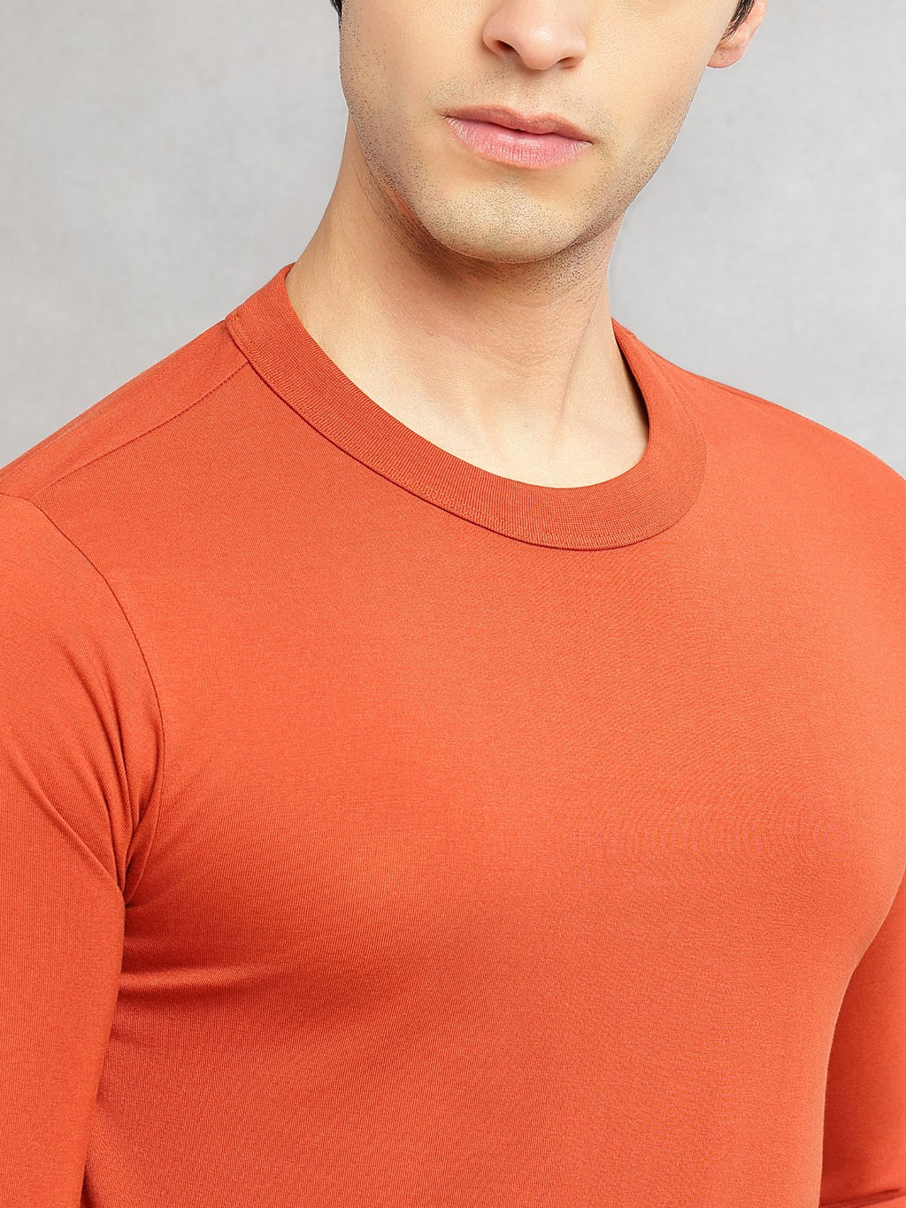 Thomas Scott Men Rust Cricket Club Collection Regular Fit Round Neck Long Sleeves Polycotton Solid Knitted T-shirt