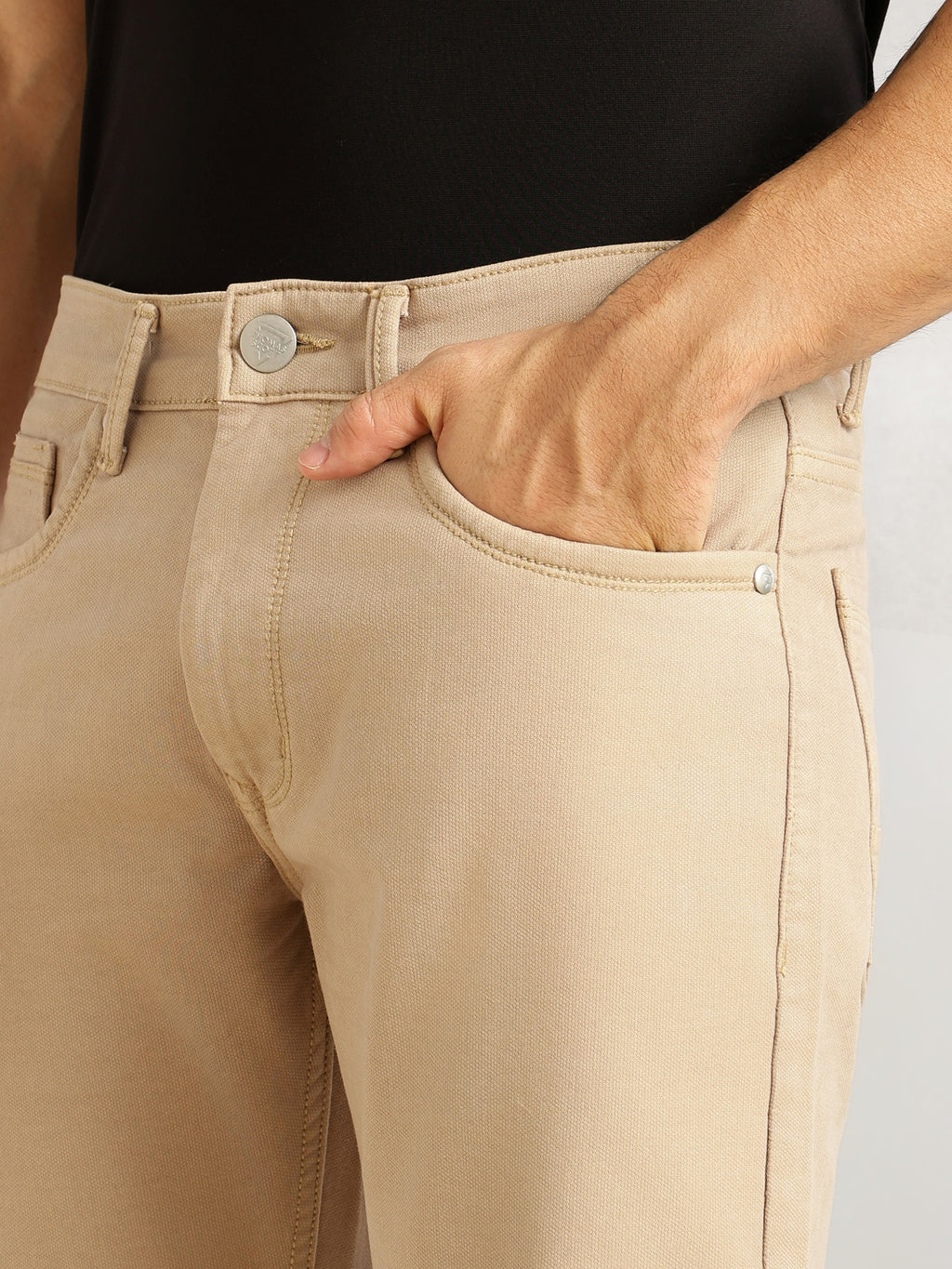 Thomas Scott Men Beige Cricket Club Collection Straight Fit Mid-Rise Light Shade Stretchable Jeans-Clean Look, 5 Pocket Design