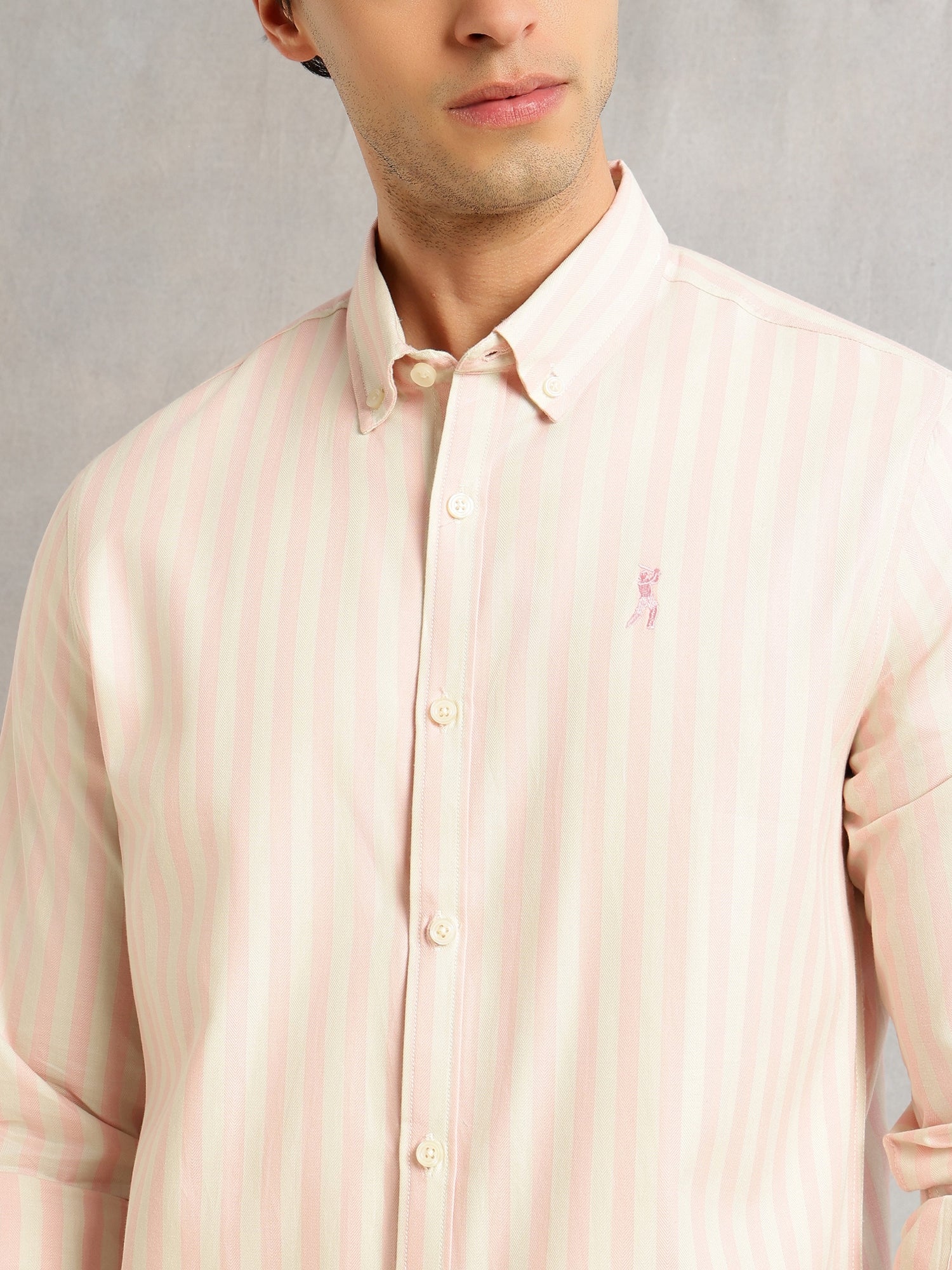 Thomas Scott Men Pink Cricket Club Collection Slim Fit Vertical Stripe Cotton Casual Shirt-Button Down Collar, Full Sleeves