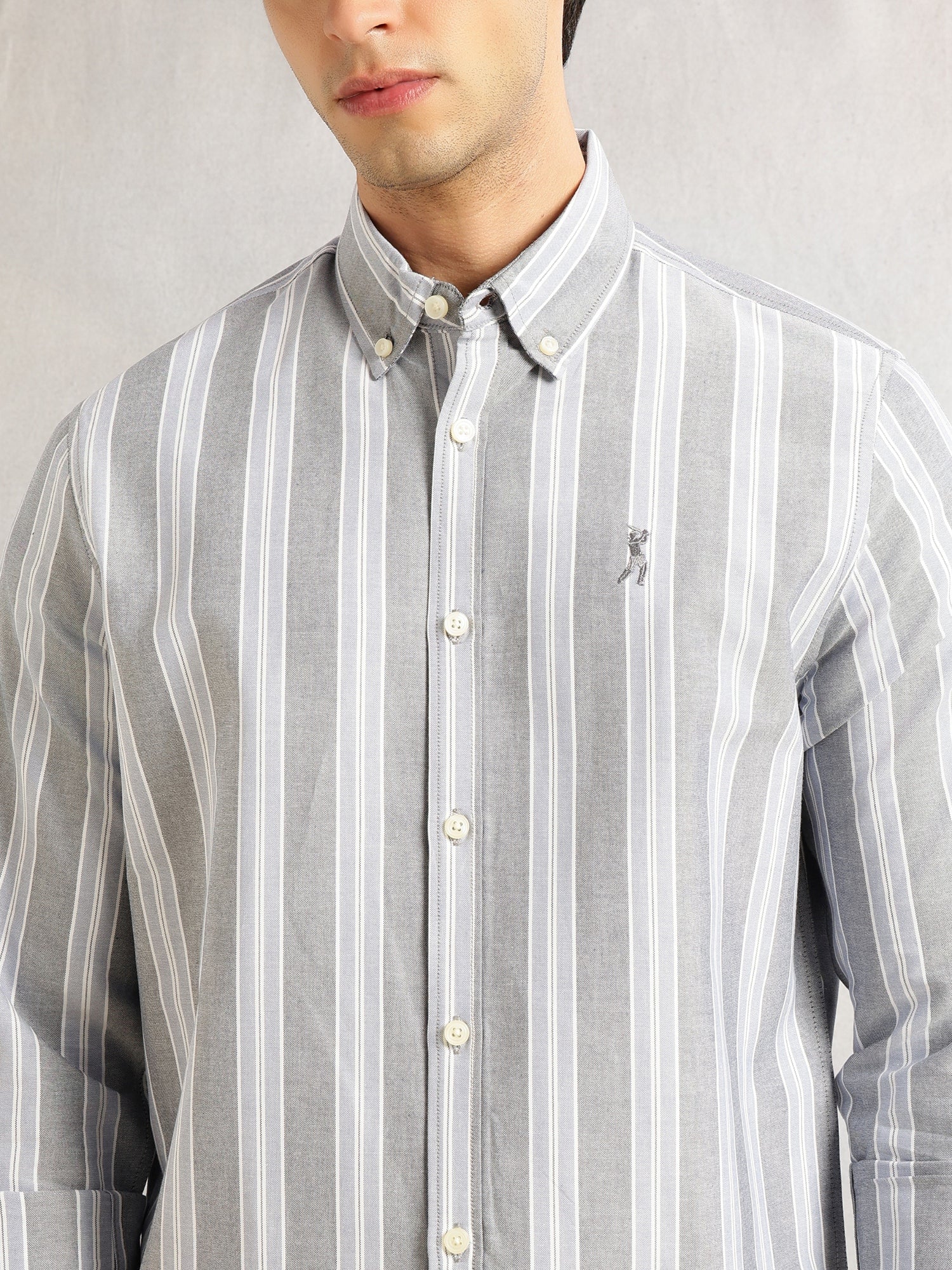 Thomas Scott Men Blue1 Cricket Club Collection Slim Fit Long Sleeves Button Down Collar Cotton Linen Oxford Shirt
