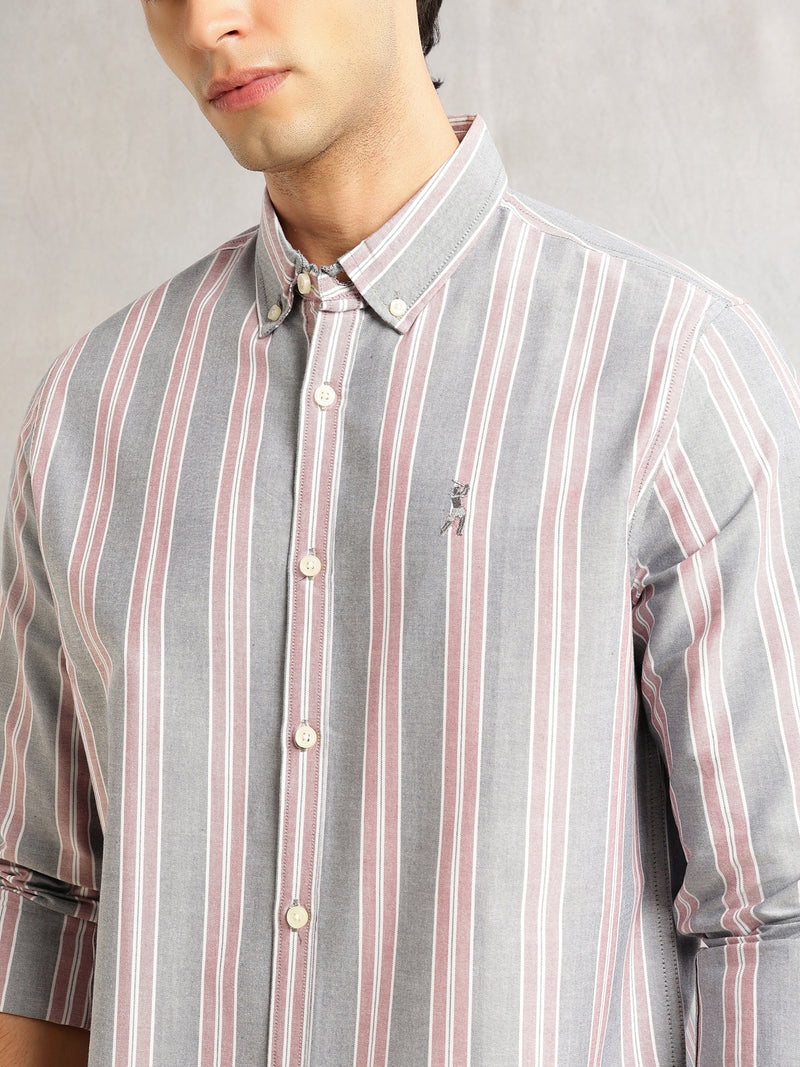 Thomas Scott Men Red Cricket Club Collection Slim Fit Long Sleeves Button Down Collar Cotton Linen Oxford Shirt