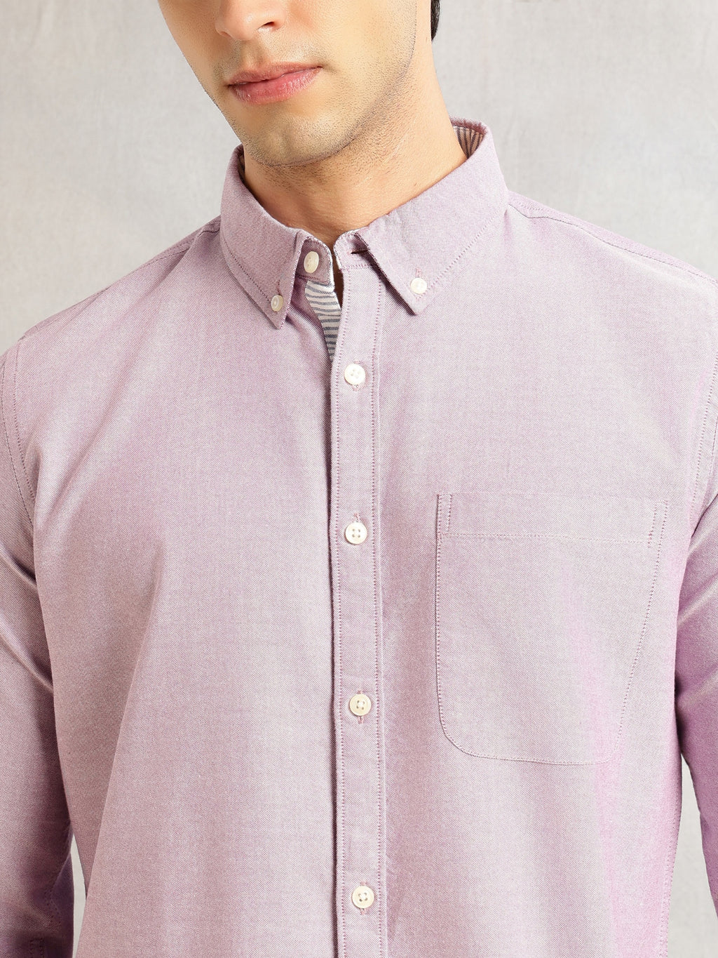 Thomas Scott Men Purple Slim Fit Long Sleeves Button-Down Collar Solid 100% Cotton Oxford Casual Shirt