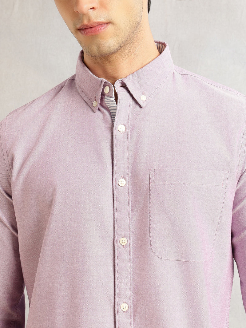 Thomas Scott Men Purple Slim Fit Long Sleeves Button-Down Collar Solid 100% Cotton Oxford Casual Shirt