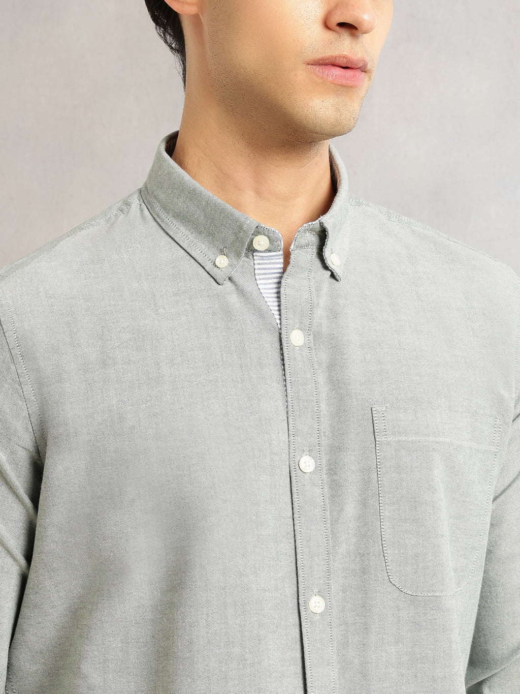 Thomas Scott Men Bottle Green Slim Fit Long Sleeves Button-Down Collar Solid 100% Cotton Oxford Casual Shirt