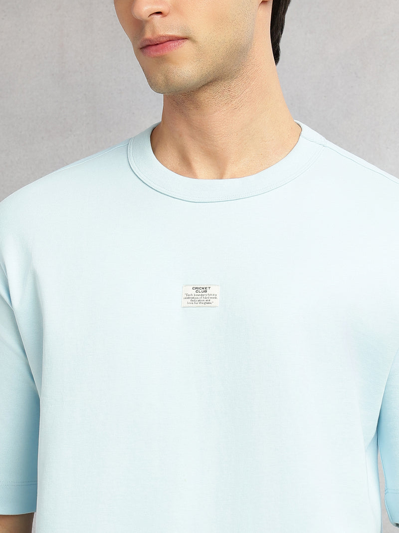 Thomas Scott Men Blue Cricket Club Collection Oversized Fit Round Neck Short Sleeves 100% Cotton Solid Knitted T-shirt