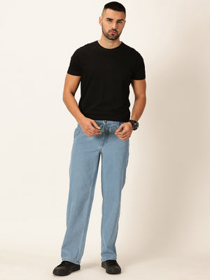 Light Blue Relaxed Fit Mid-Rise Light Shade Clean Look No Fade 5 Pocket Design Stretchable Jeans For Men