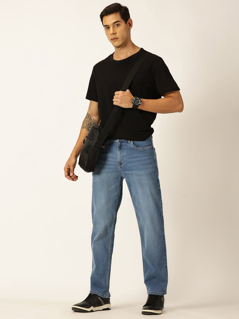Thomas Scott Men Mid Blue Relaxed Fit Mid-Rise Medium Shade Light Fade Clean Look 5 Pocket Design Stretchable Jeans
