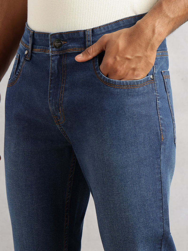 Thomas Scott Men Dark Blue Slim Fit Dark Shade Mid-Rise Clean Look 5 Pocket Design Stretchable Jeans
