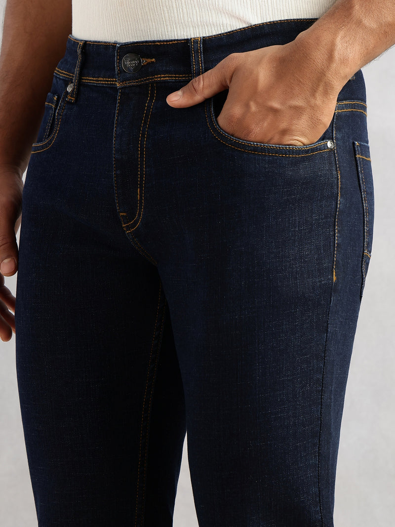 Thomas Scott Men Dark Blue Slim Fit Dark Shade Mid-Rise Clean Look 5 Pocket Design Stretchable Jeans