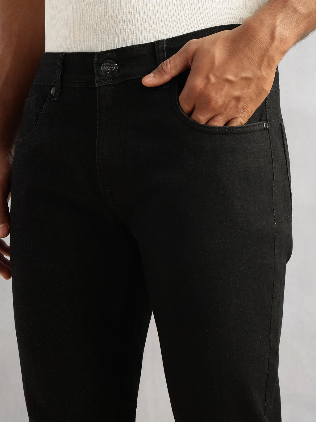 Thomas Scott Men Black Smart Dark Shade Slim Fit Mid-Rise Clean Look 5 Pocket Design Stretchable Jeans