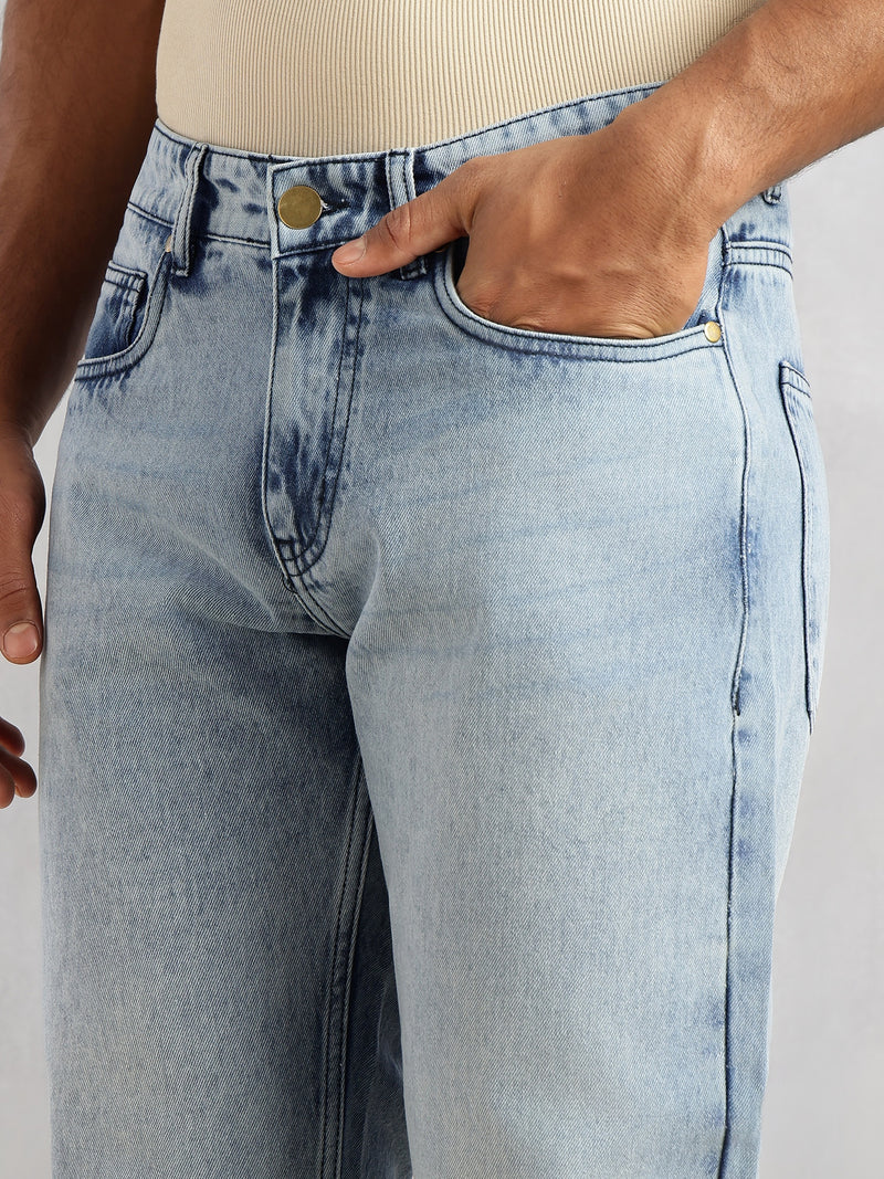 Thomas Scott Men Mid Blue Smart Slim Fit Mid-Rise Light Shade Clean Look 5 Pocket Design Non Stretchable Jeans