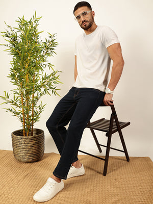 Thomas Scott Men Dark Blue Smart Dark Shade Tapered Fit Clean Look Stretchable Jeans