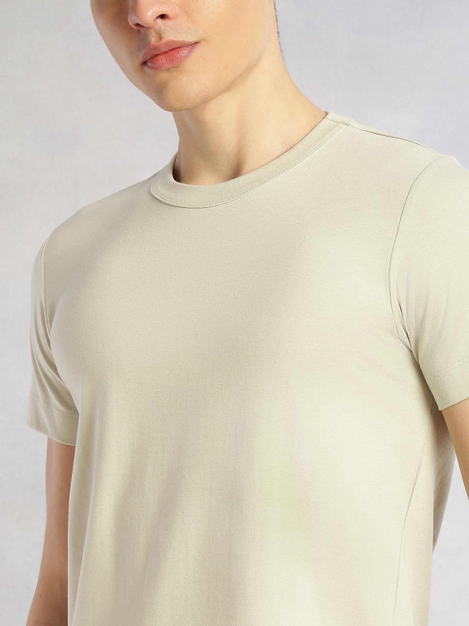 Thomas Scott Men Sage Green Cricket Club Collection Regular Fit Short Sleeves Round Neck Solid Knitted T-Shirt