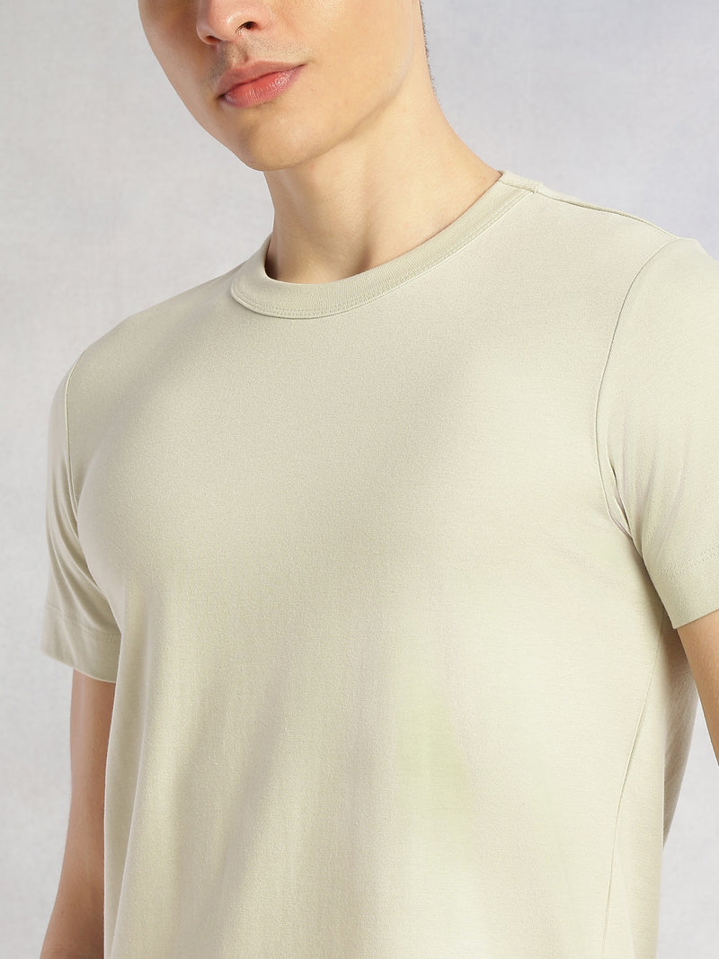 Thomas Scott Men Sage Green Cricket Club Collection Regular Fit Short Sleeves Round Neck Solid Knitted T-Shirt