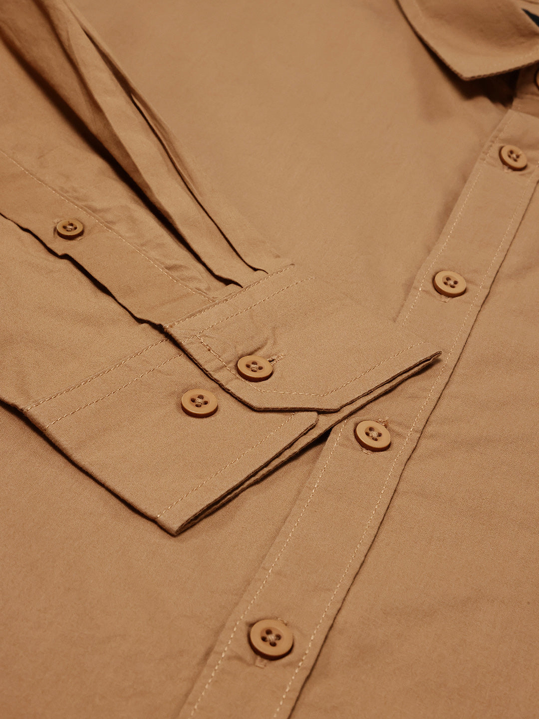 Thomas Scott Men Light Brown Cotton Casual Shirt Plus Size Regular Fit Spread Collar Long Sleeve