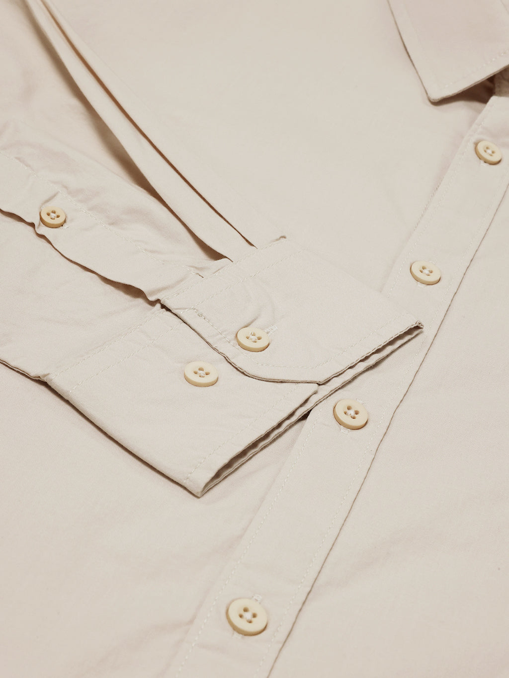 Thomas Scott Men Beige Cotton Casual Shirt Plus Size Regular Fit Spread Collar Long Sleeve