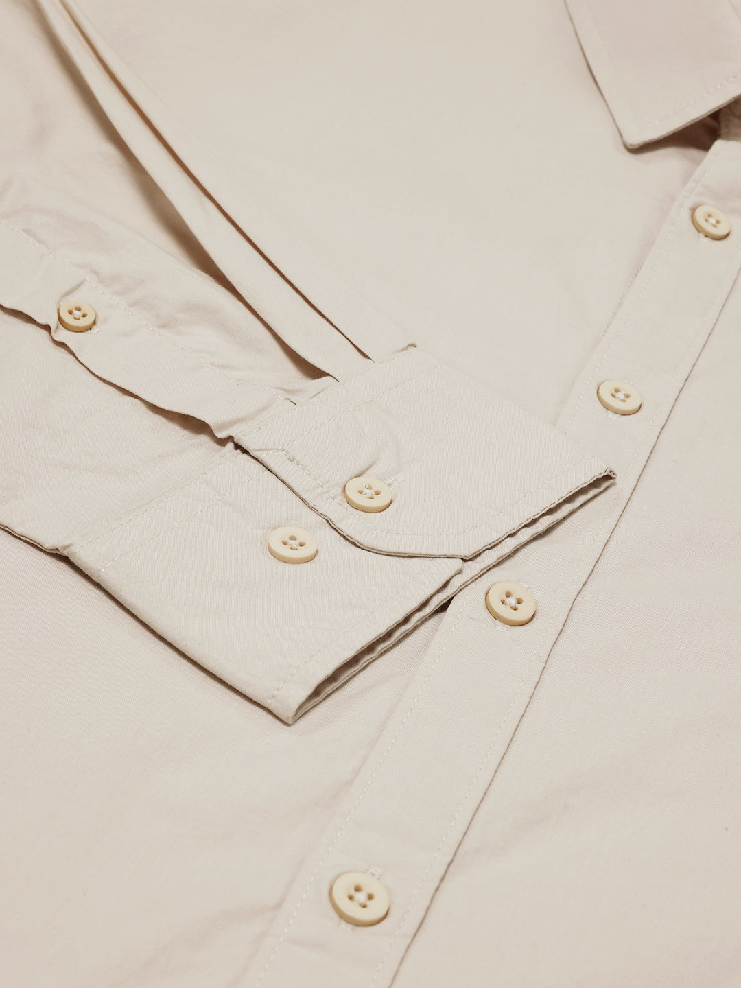 Thomas Scott Men Beige Cotton Casual Shirt Plus Size Regular Fit Spread Collar Long Sleeve